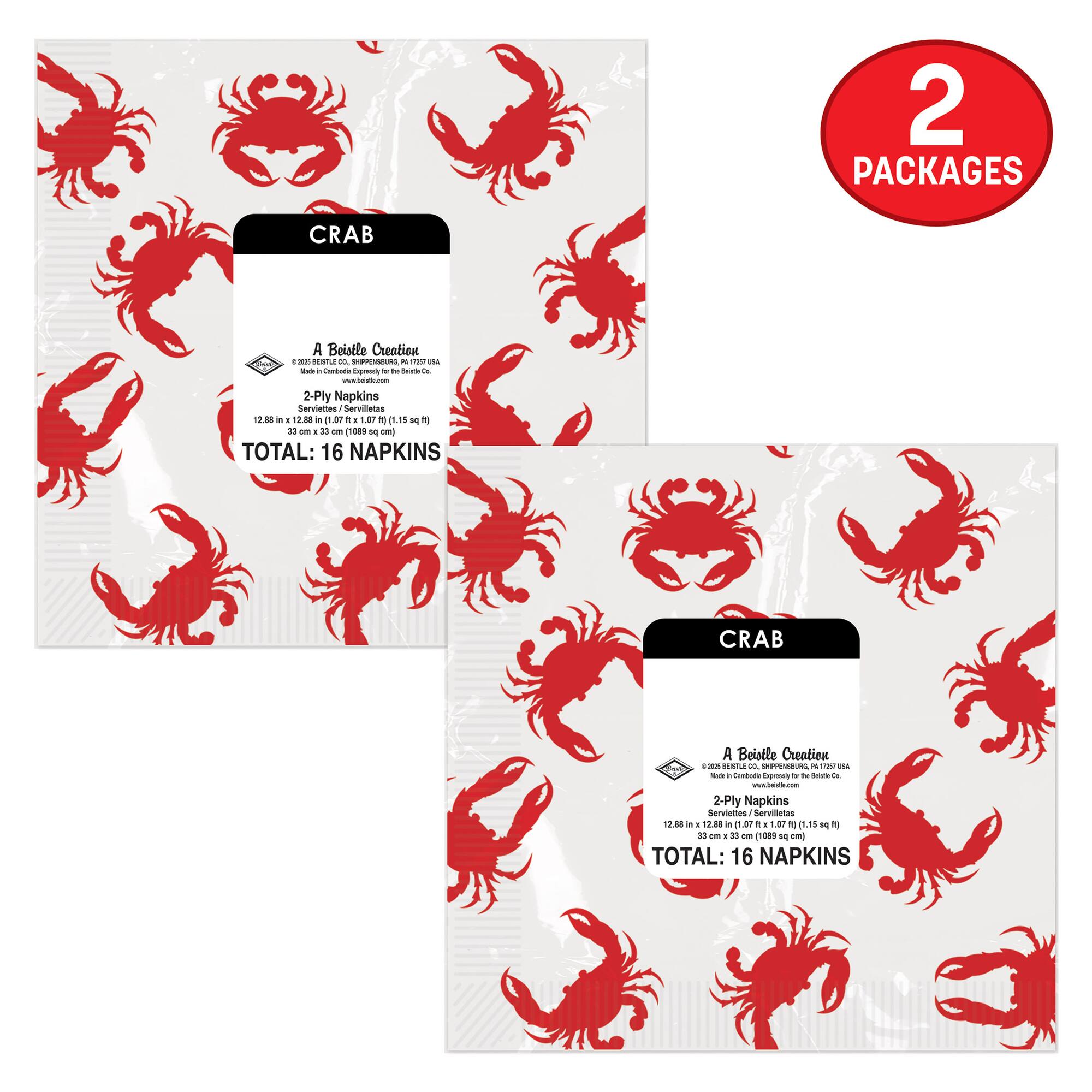 Beistle 6.5" x 6.5" 2-Ply Crab Luncheon Napkins, 32ct.